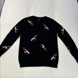 Chic Black Cashmere Sweater with Lipstick Design